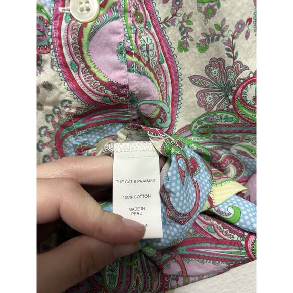 The Cats Pajamas Pajama Top Womens Small Groovy Paisley Cotton Button Up - Picture 3 of 6